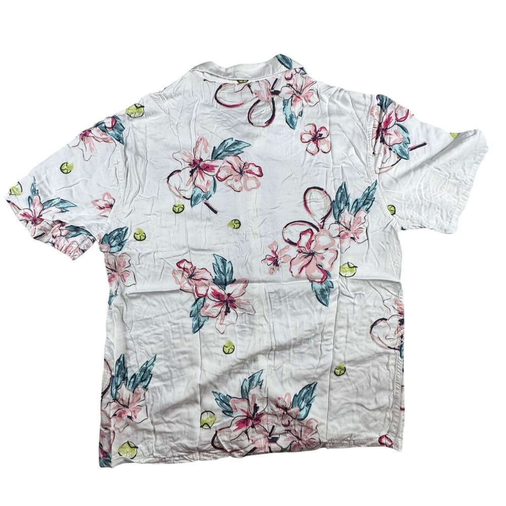 Abercrombie & Fitch Shirt Mens Small White Pink Floral Tennis Camp Button Up - Picture 8 of 8